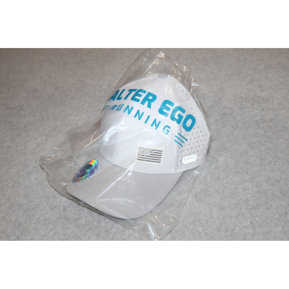 Alter Ego Running Hat Mens White Silver Flag Trotter Splash Snapback Cap NEW